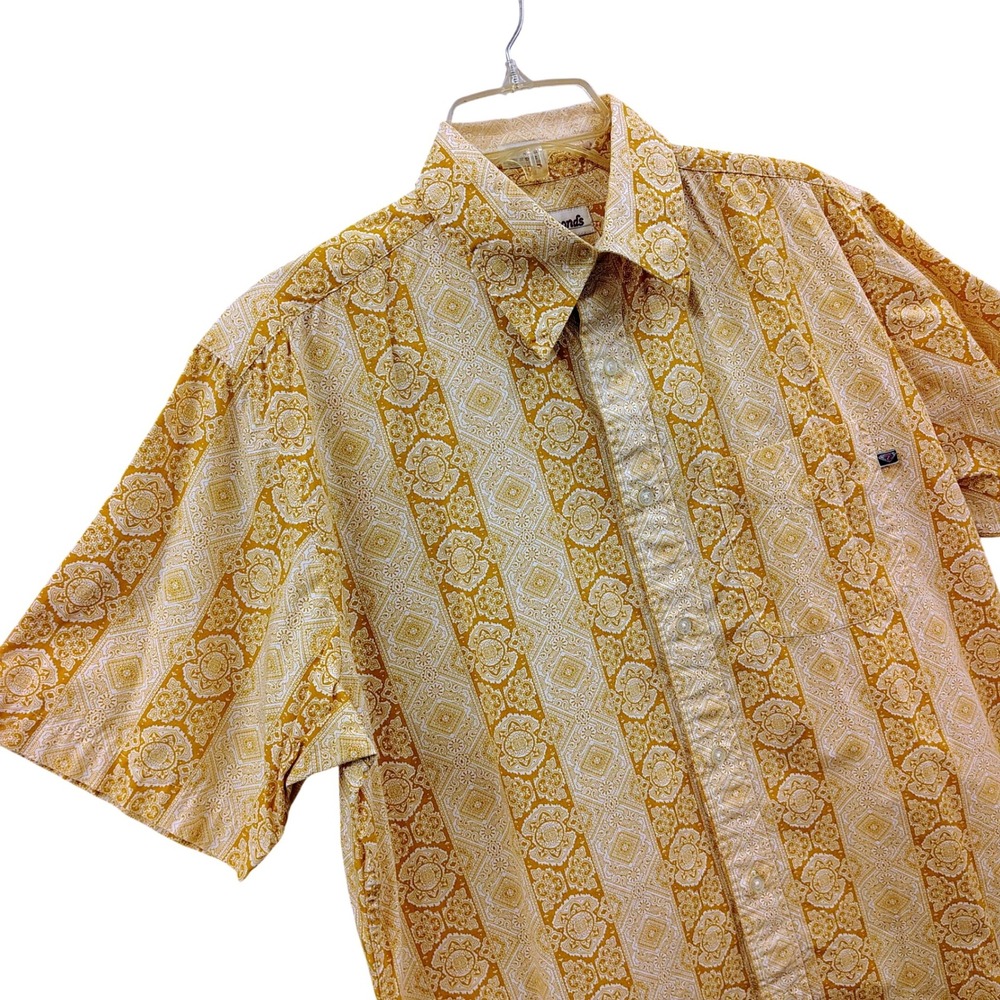 Vintage 7 Diamonds Men's L Shirt Yellow Medallion Stripe Geometric Retro Resort